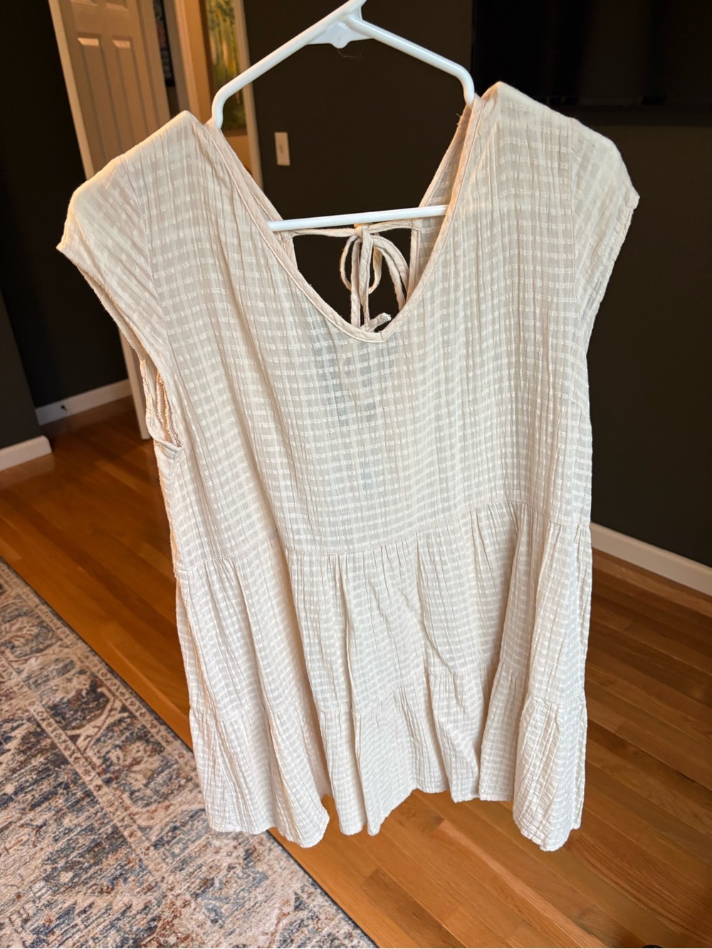 Rhythm Cream Tiered V‑Neck Tunic with Back Tie
